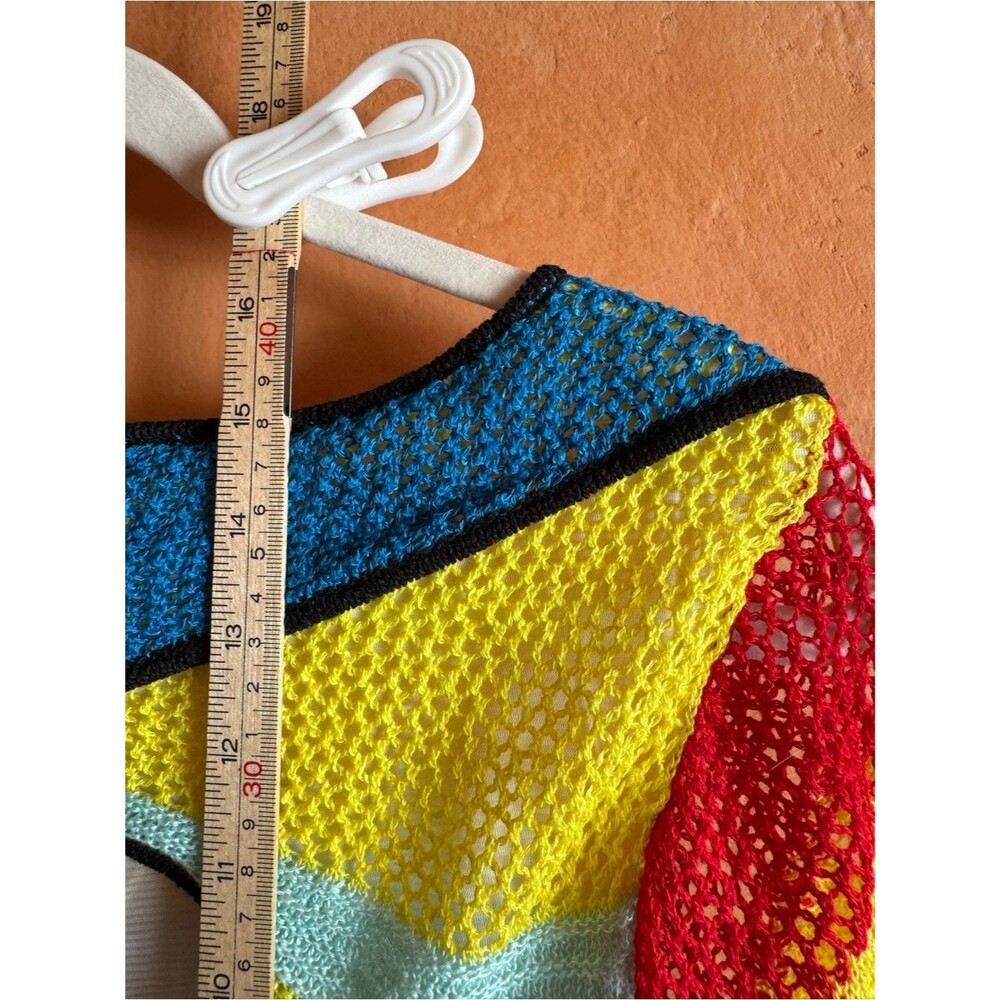 Staud Rainbow Crochet Knit Crop Sweater Open Back Cutout M - Picture 7 of 9